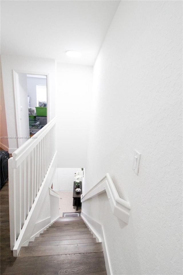 staircase featuring wood-type flooring