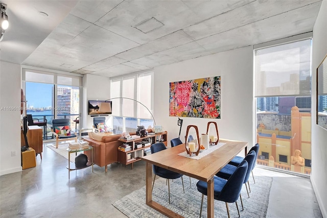 dining space featuring concrete floors and expansive windows