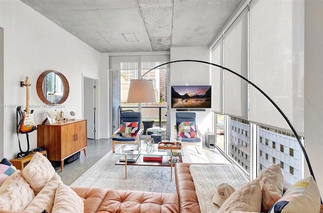 living room with concrete flooring