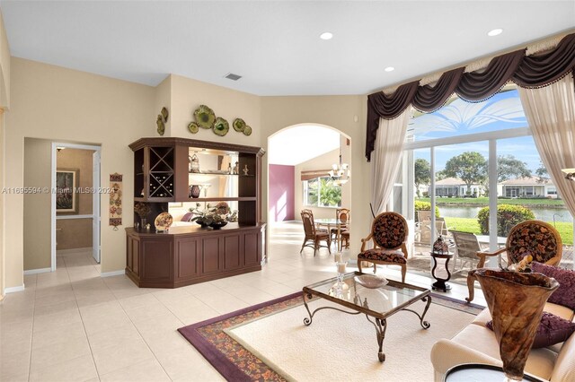 living room featuring light tile patterned floors