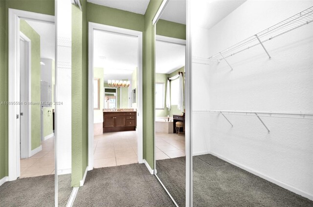 spacious closet featuring light carpet