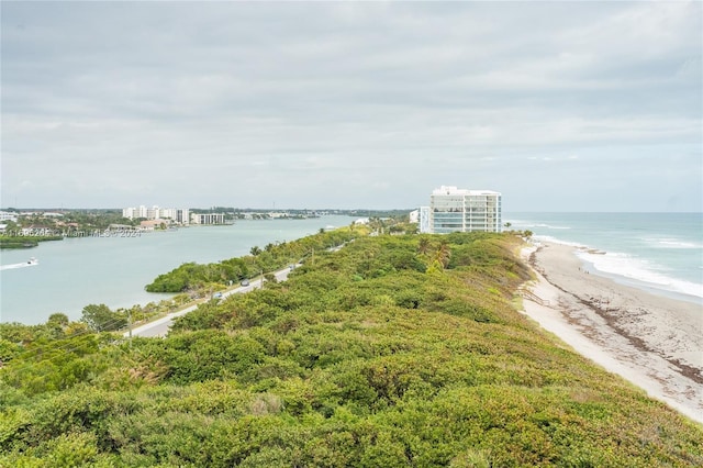 property view of water featuring a view of the beach