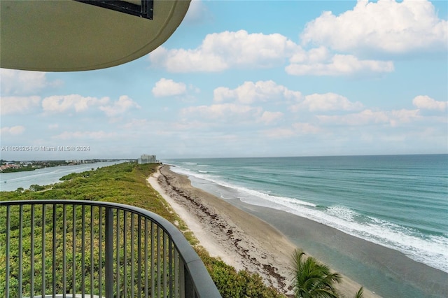 view of water feature with a beach view