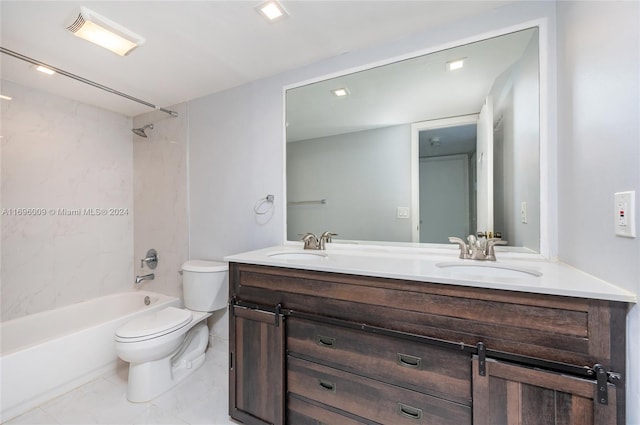 full bathroom with vanity, toilet, and tiled shower / bath