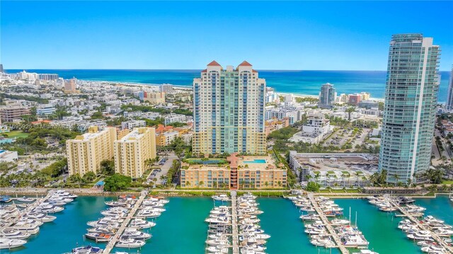 aerial view with a water view