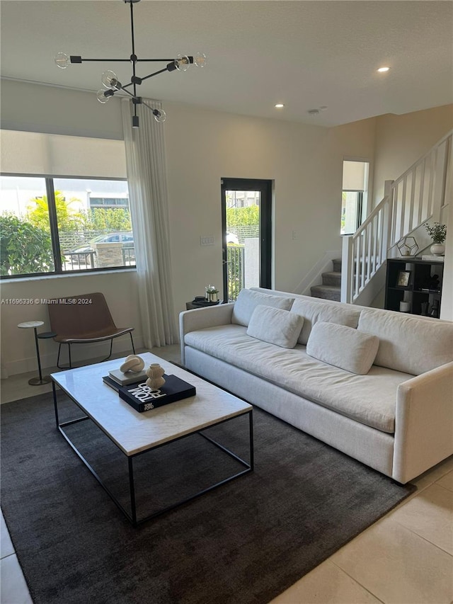 view of tiled living room