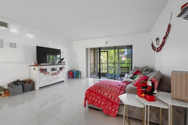 living room featuring tile patterned flooring