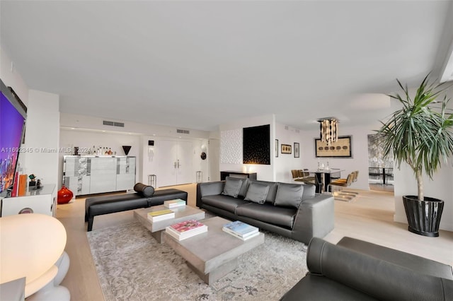 living room featuring light wood-type flooring