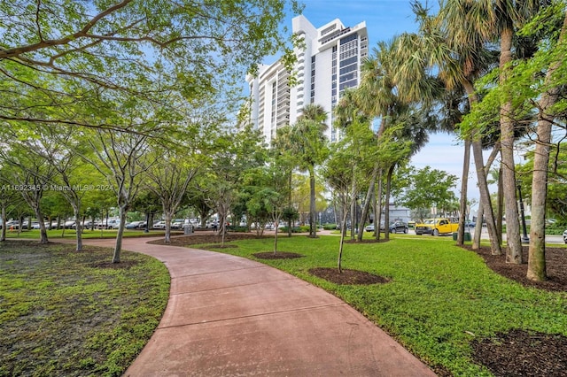 view of community featuring a lawn