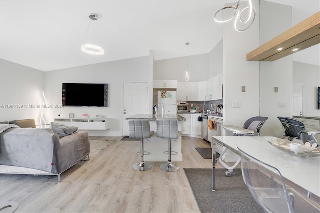 468 NE 206th Ln Unit 206, Miami, FL 33179 - living room featuring light wood finished floors and high vaulted ceiling