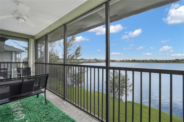 468 NE 206th Ln Unit 206, Miami, FL 33179 - sunroom / solarium featuring a water view and a ceiling fan