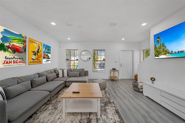 living room with light wood-type flooring