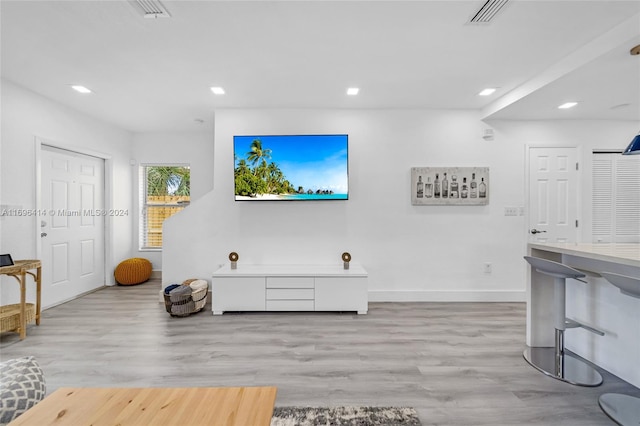 living room featuring light wood-type flooring