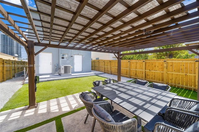 view of patio with a pergola and central air condition unit