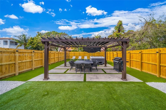 view of yard with a pergola and a patio area