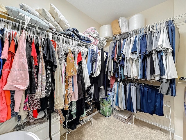 walk in closet with carpet