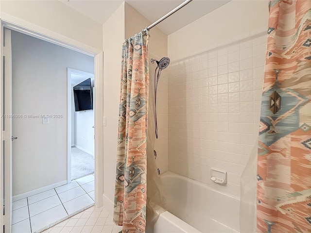 bathroom featuring tile patterned flooring and shower / bath combination with curtain