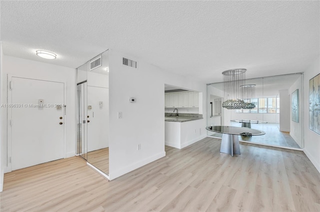 interior space featuring a textured ceiling, light hardwood / wood-style flooring, and sink