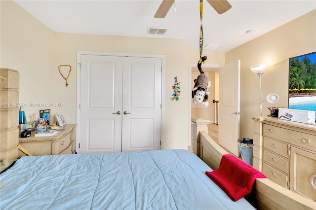 bedroom with a closet and ceiling fan