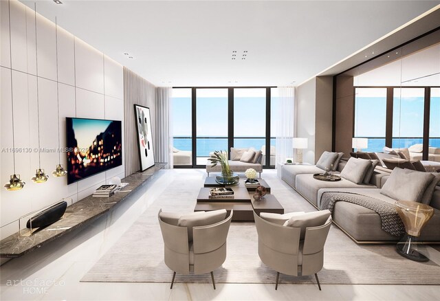 living room featuring floor to ceiling windows and a healthy amount of sunlight