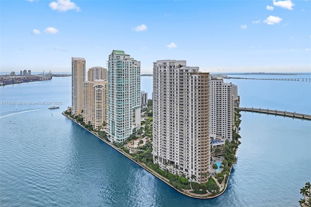 aerial view with a view of city and a water view