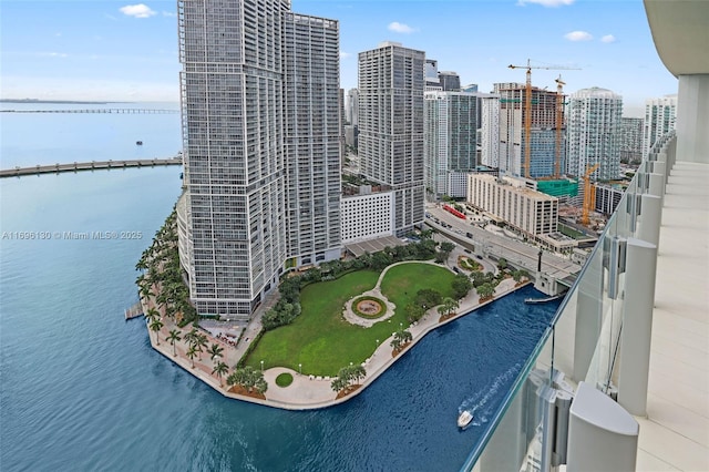 bird's eye view with a water view and a city view