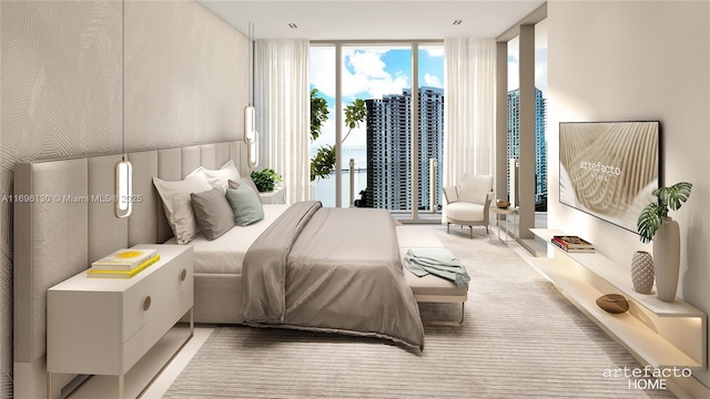 bedroom with access to outside and expansive windows