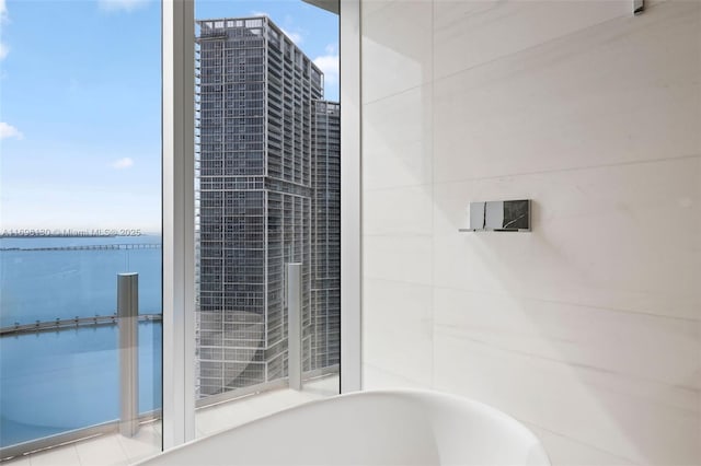 bathroom with a soaking tub