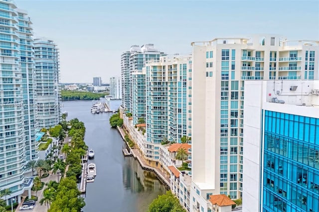 exterior space with a water view