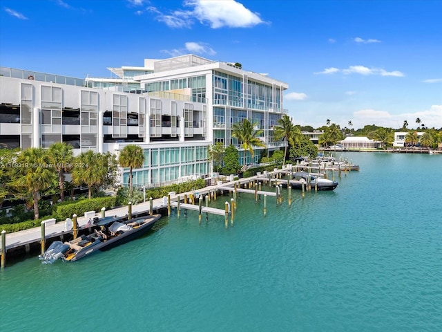 water view featuring a dock