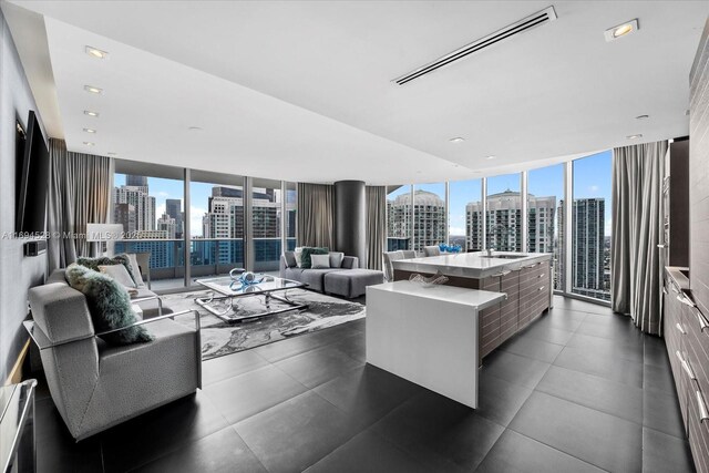 living room with expansive windows