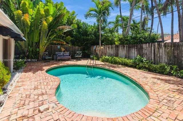 view of swimming pool featuring a patio