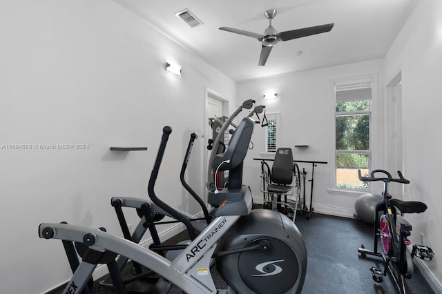 exercise area featuring ceiling fan