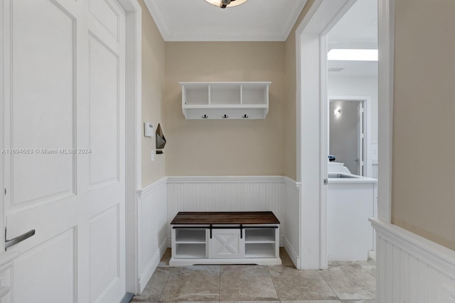 mudroom with ornamental molding