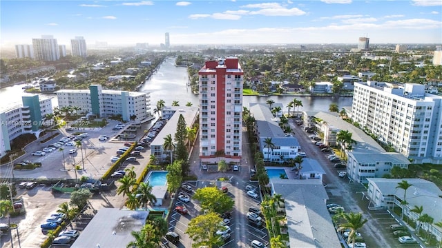 drone / aerial view with a water view and a city view