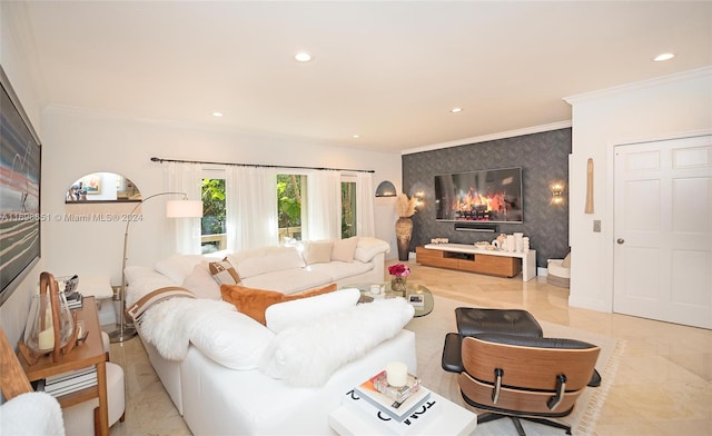 living room featuring ornamental molding