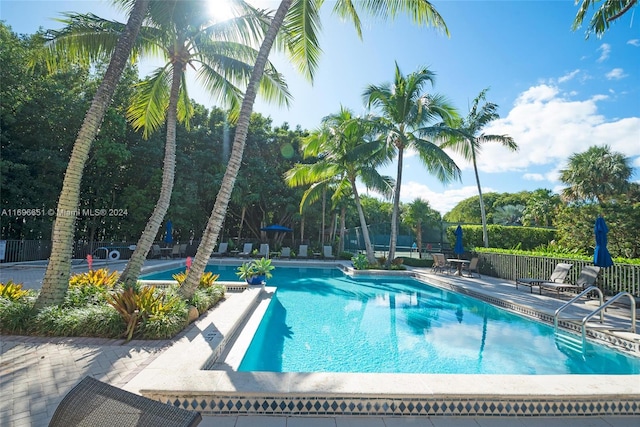 view of swimming pool featuring a patio area