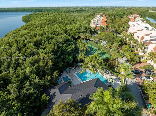 bird's eye view featuring a water view