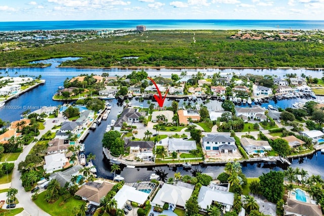 aerial view with a water view