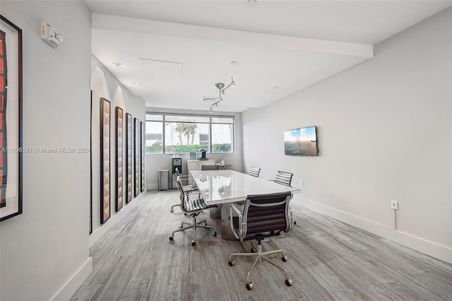 dining area with light wood-type flooring