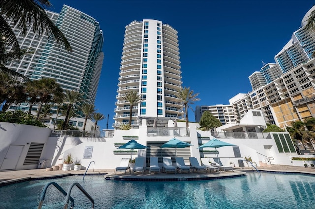 view of swimming pool with a patio