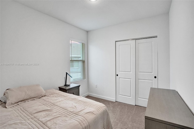 carpeted bedroom with a closet