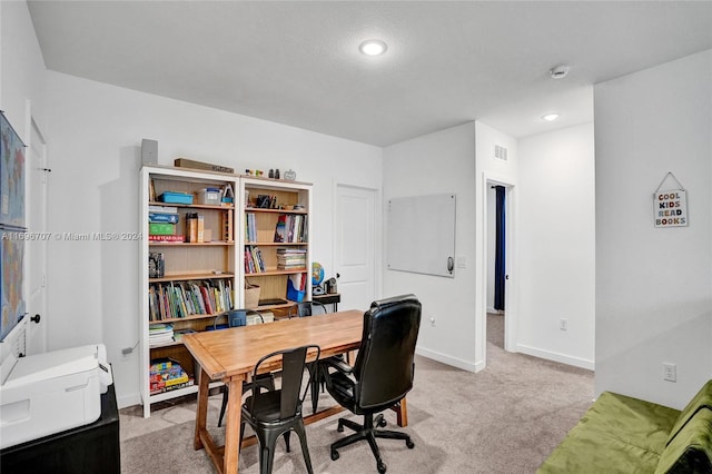 view of carpeted home office