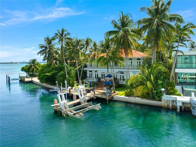 property view of water with a boat dock