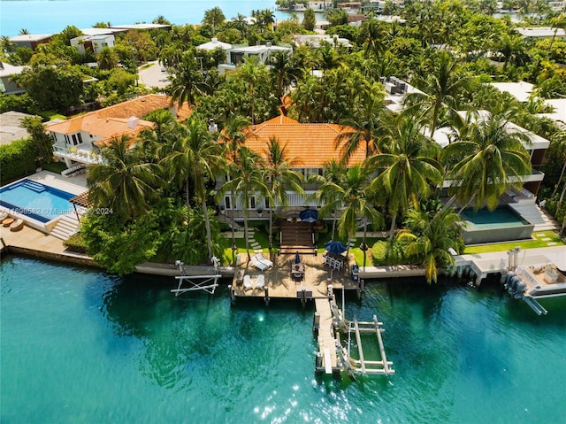 bird's eye view featuring a water view