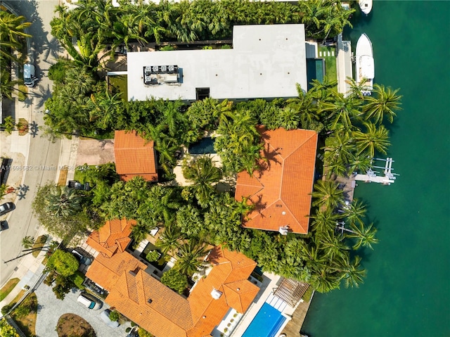 bird's eye view featuring a water view