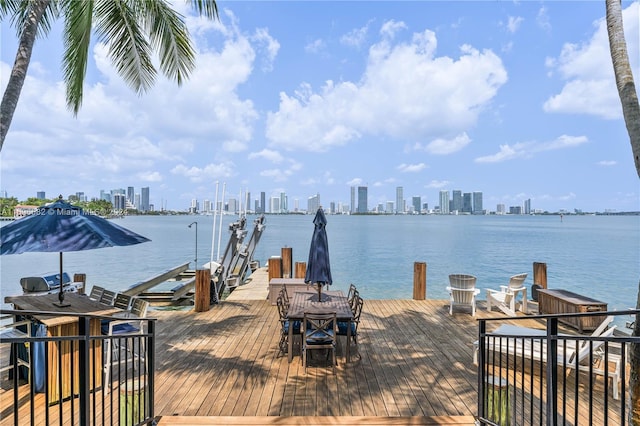 view of dock featuring a water view