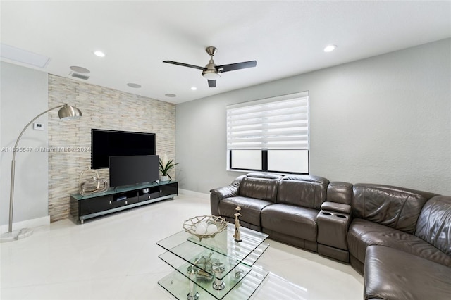 living room featuring ceiling fan