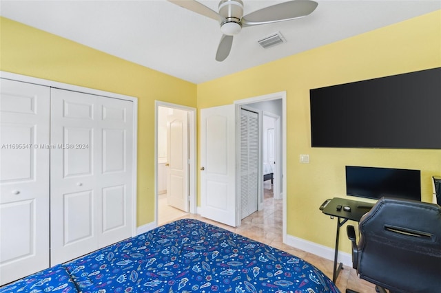 bedroom featuring a closet and ceiling fan