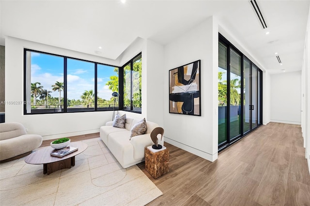 living room featuring light wood-type flooring